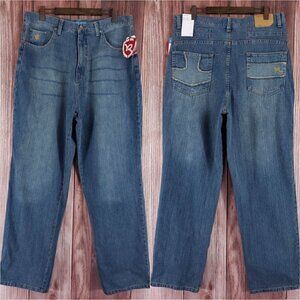 *FLAWS* NWT Rocawear Mens 40x34 Tokyo Baseball Dark Indigo Denim Jeans R0206J12